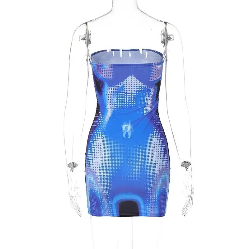 Tie Dyeprint Sleeveless Mini Women'S Dresses Stretchy 2022 New Fashion Part Club Evening Dresses Wholesale