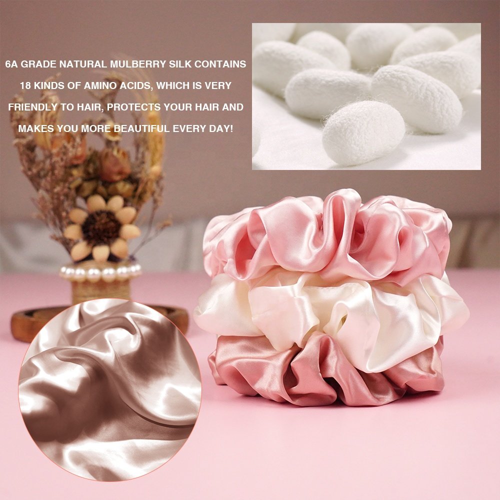 New 100% Mulberry Silk Scrunchies With Elastic Band Women Hair Accessories