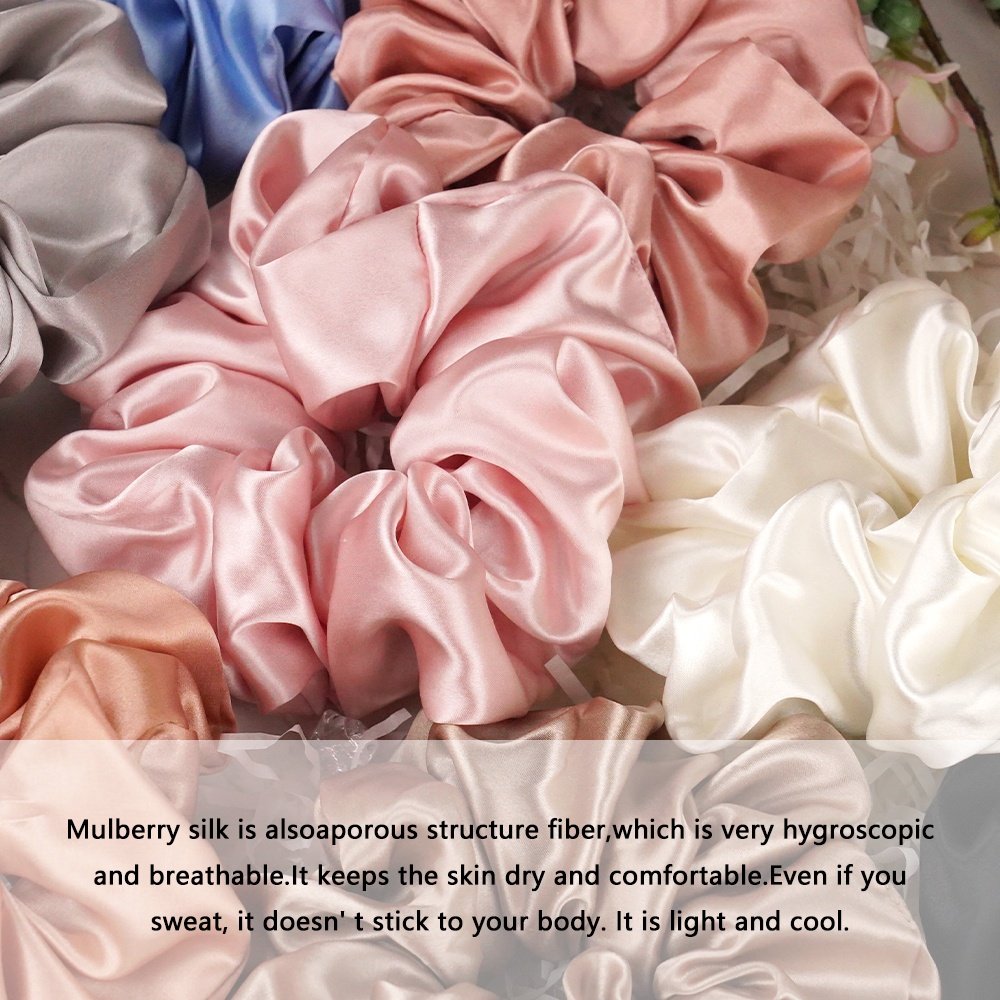 New 100% Mulberry Silk Scrunchies With Elastic Band Women Hair Accessories