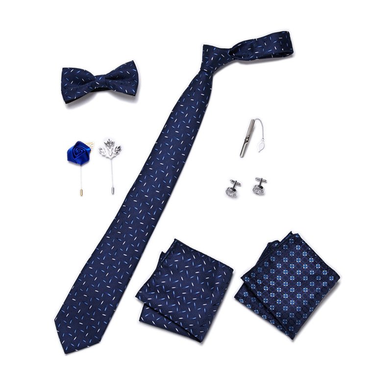 Gift set Necktie 7.5 cm tie five pieces set Fashion Business mens Neck Tie pocket square cufflinks tie clip set gift box packing