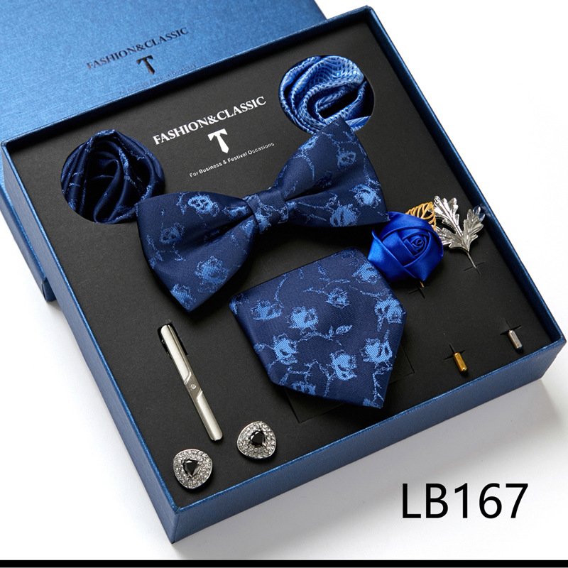 Gift set Necktie 7.5 cm tie five pieces set Fashion Business mens Neck Tie pocket square cufflinks tie clip set gift box packing