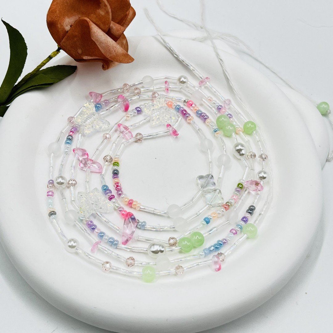 2024 New Waist beads Fluorescent butterfly Tie Custom waist beads Crystal waist beads wholesale