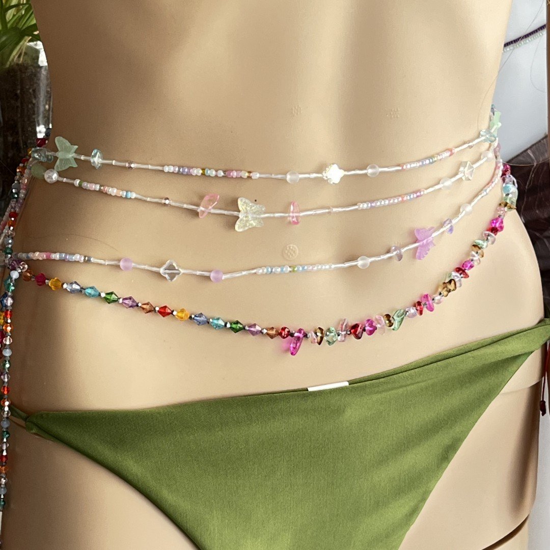 2024 New Waist beads Fluorescent butterfly Tie Custom waist beads Crystal waist beads wholesale
