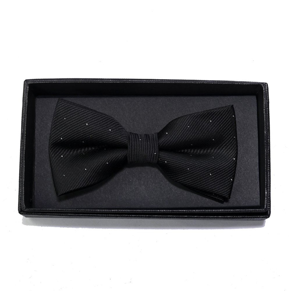 YiLi Handmade Polyester Jacquard Black Polka Dot Pattern Bow Tie