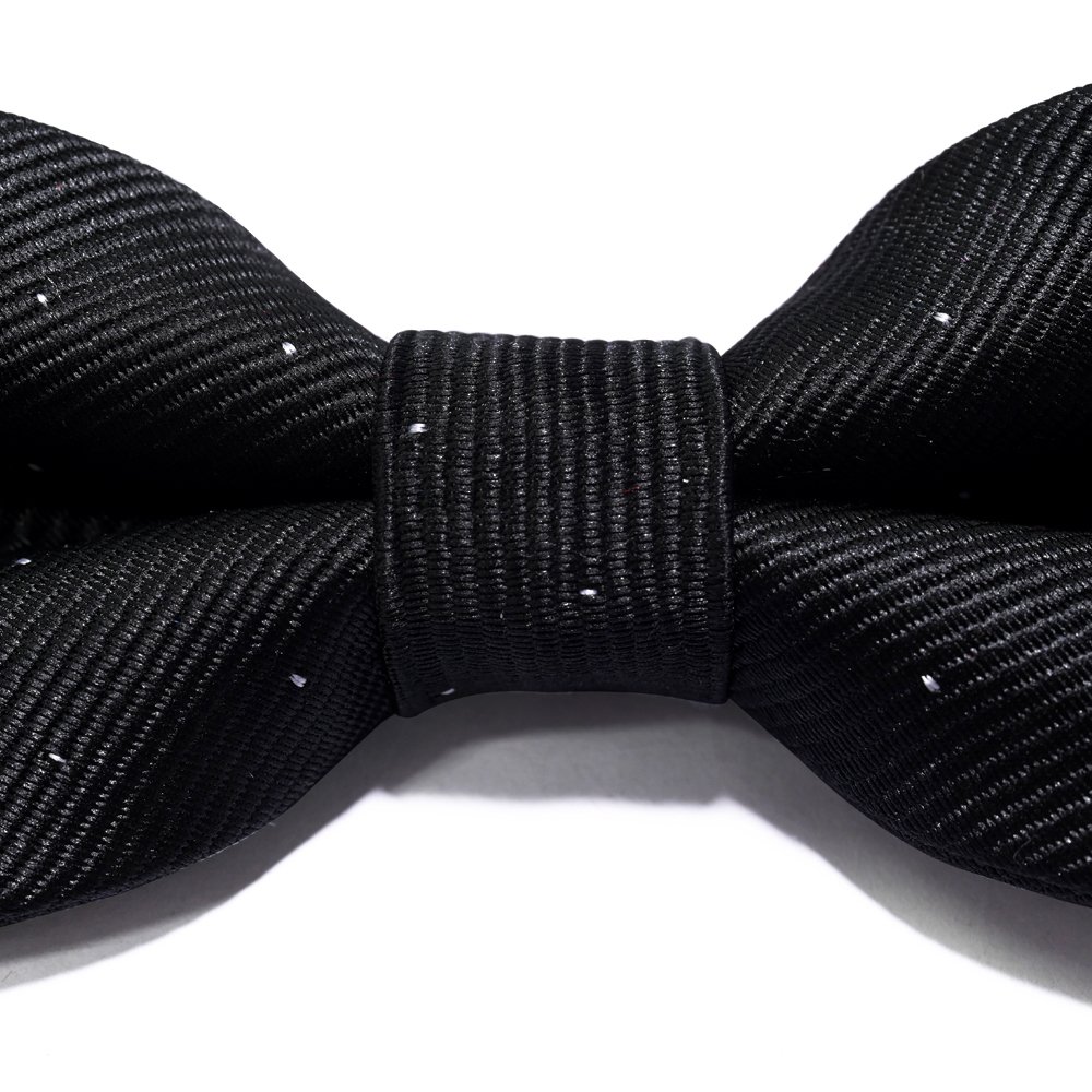 YiLi Handmade Polyester Jacquard Black Polka Dot Pattern Bow Tie