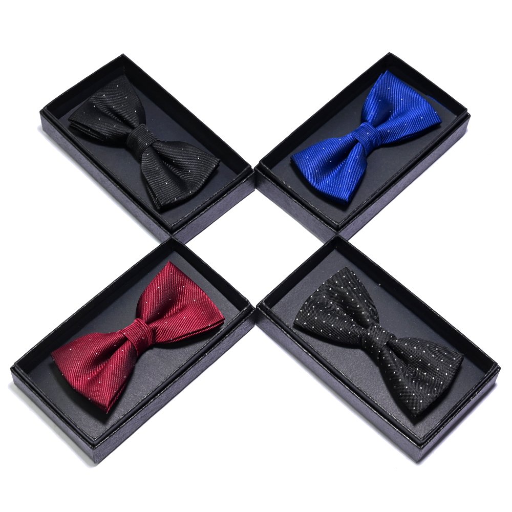 YiLi Handmade Polyester Jacquard Black Polka Dot Pattern Bow Tie