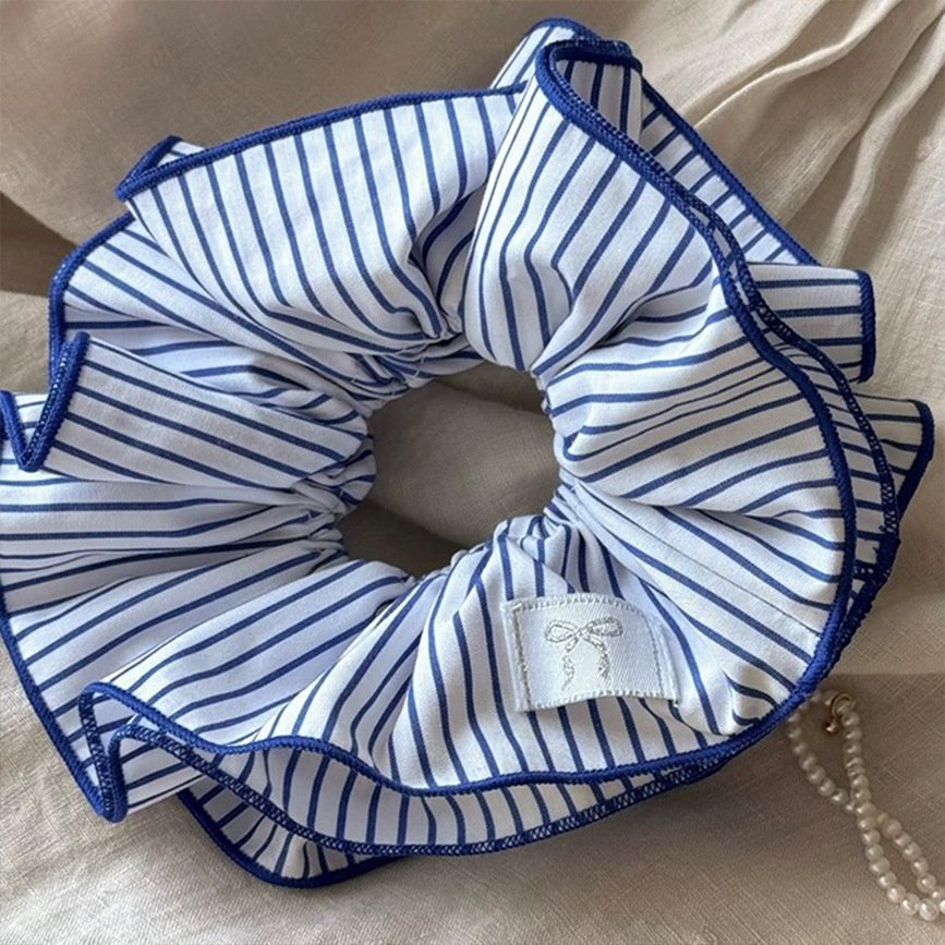 YANYE Korean Style Ins Curry Blue Plus Size Fabric Striped Bow Fabric Label Hair Band Large Intestine Hair Tie Scrunchies