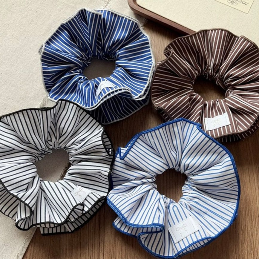 YANYE Korean Style Ins Curry Blue Plus Size Fabric Striped Bow Fabric Label Hair Band Large Intestine Hair Tie Scrunchies