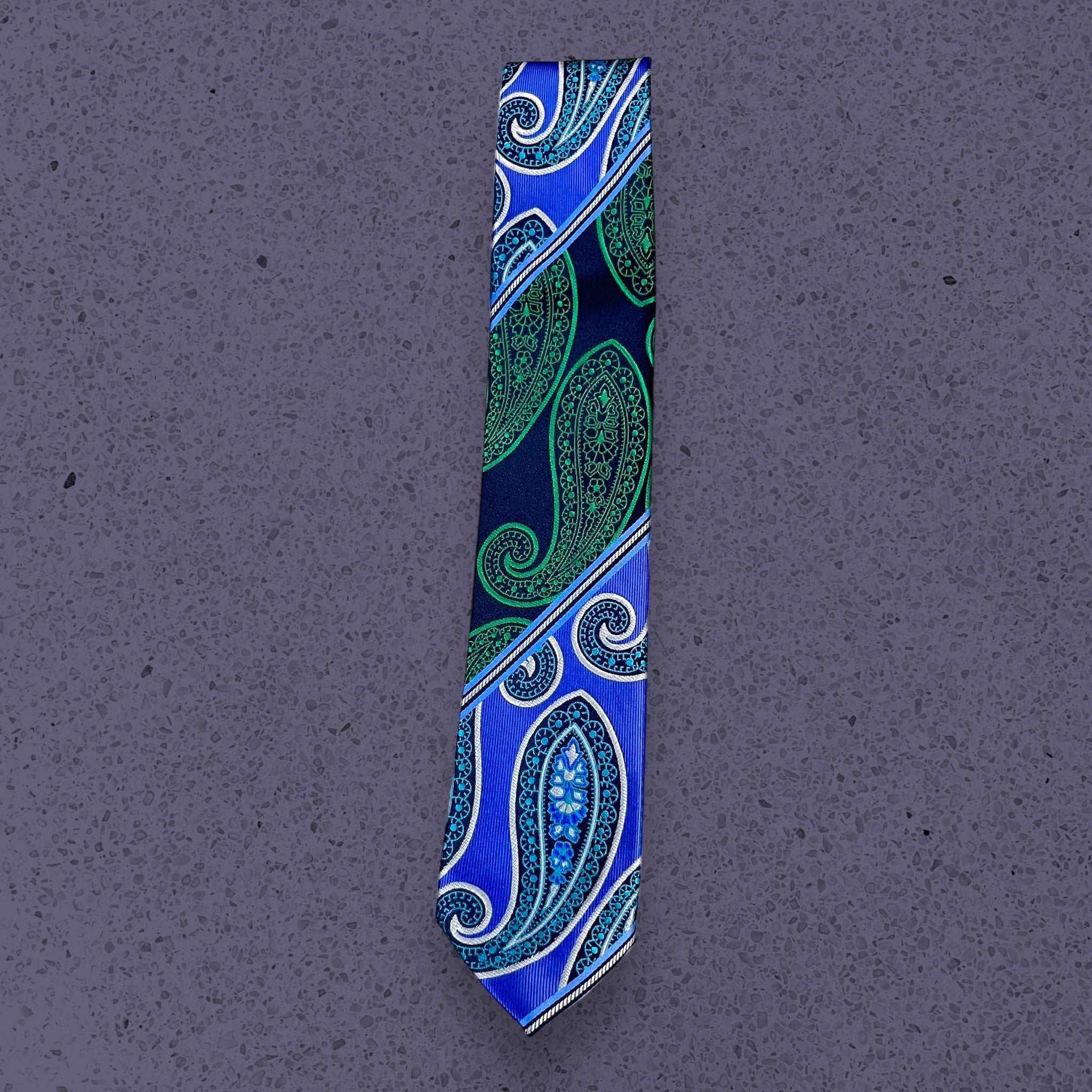 Green Paisley Blue Silk Tie for Men