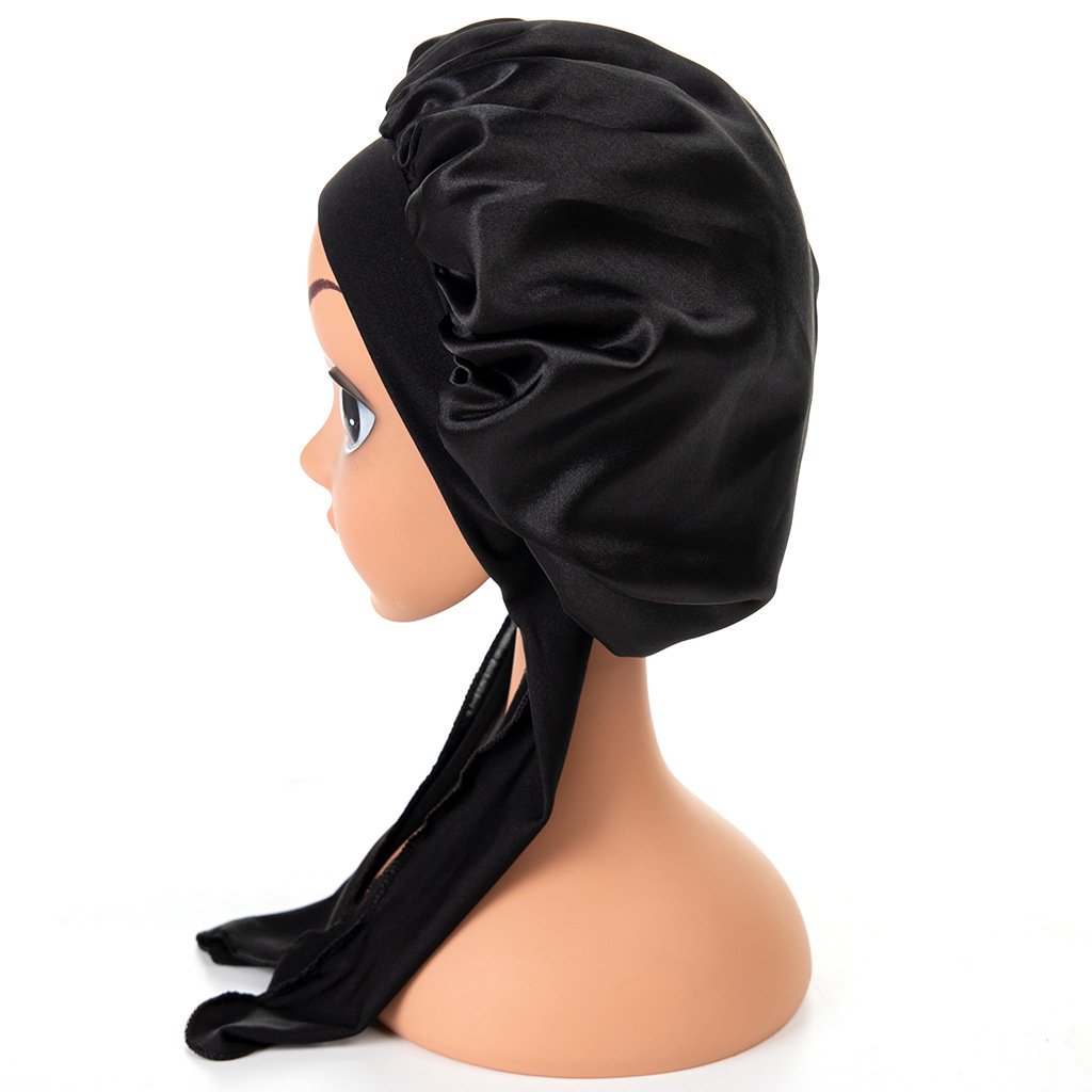 SongMay Solid Color Kids Satin Bonnets with Tie Band Baby Bonnet Toddler Sleeping hats Soft Silk Night Sleeping Hair Hats