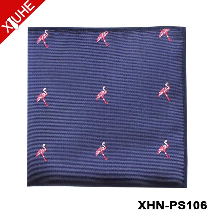 New Pattern High Quality Custom Handkerchief Navy Blue Woven Flamingo Handkerchief Custom 100% Polyester Pocket quare