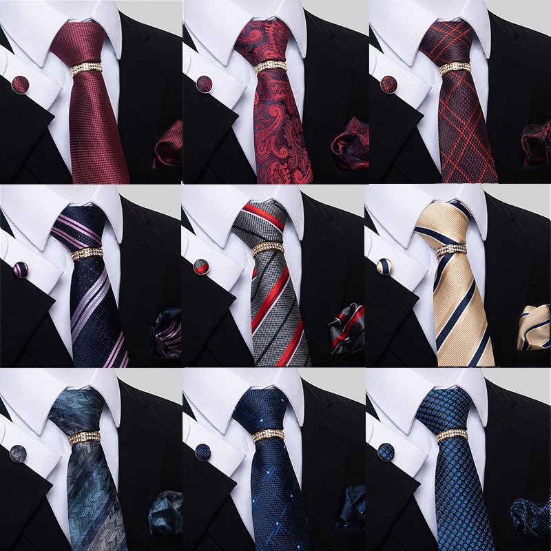 2022 New Designer low price Mens Luxury Wedding Ties For Silk Jacquard Woven Men Necktie Ring Cufflinks Hanky Set