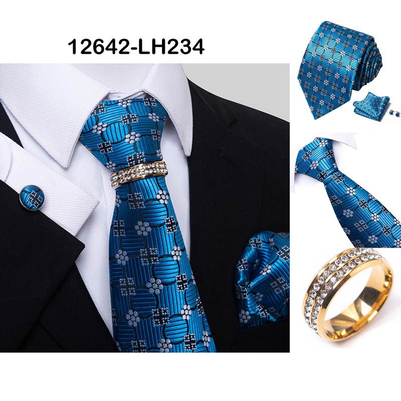 2022 New Designer low price Mens Luxury Wedding Ties For Silk Jacquard Woven Men Necktie Ring Cufflinks Hanky Set