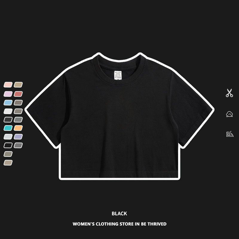 2024 Summer Pure Cotton Round Neck Blank Crop Top Street Wear Acid Wash Vintage Oversized Tshirt For Women woman clothing