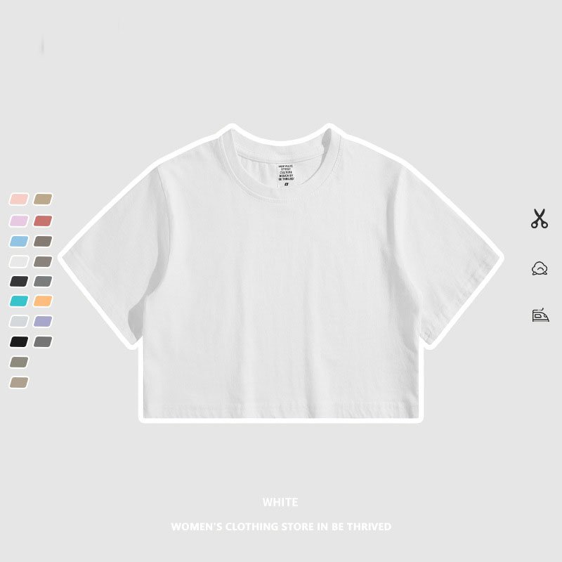 2024 Summer Pure Cotton Round Neck Blank Crop Top Street Wear Acid Wash Vintage Oversized Tshirt For Women woman clothing