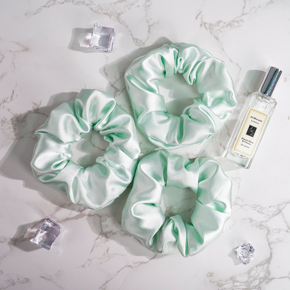 Peppermint green Artificial silk small size soft custom hair ties elastic scrunchies high quality silk scrunchies set for girls