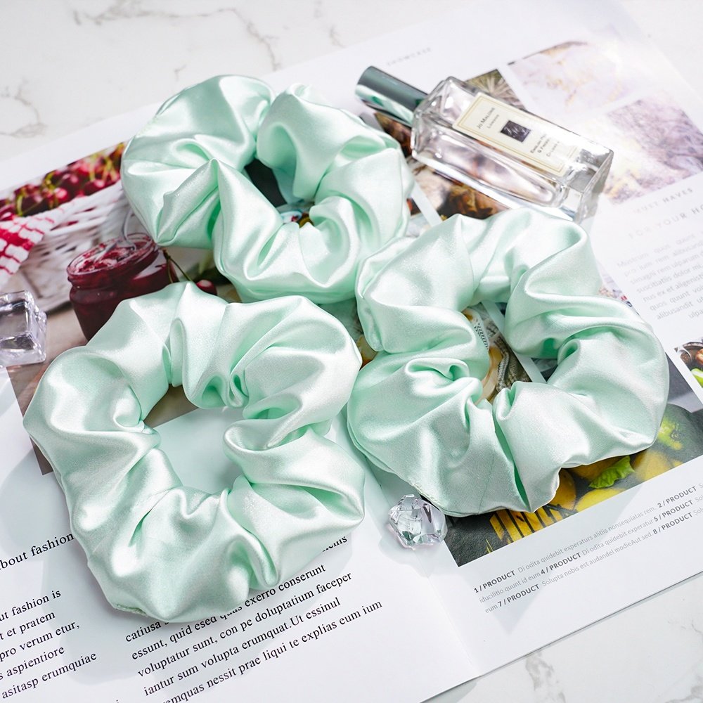 Peppermint green Artificial silk small size soft custom hair ties elastic scrunchies high quality silk scrunchies set for girls