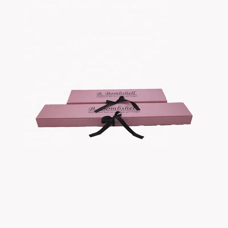 Chinese Manufacturer Custom Design Wholesale Eco-friendly Pink Art Paper Wig Packing Box Hair Extension Box with Ribbon