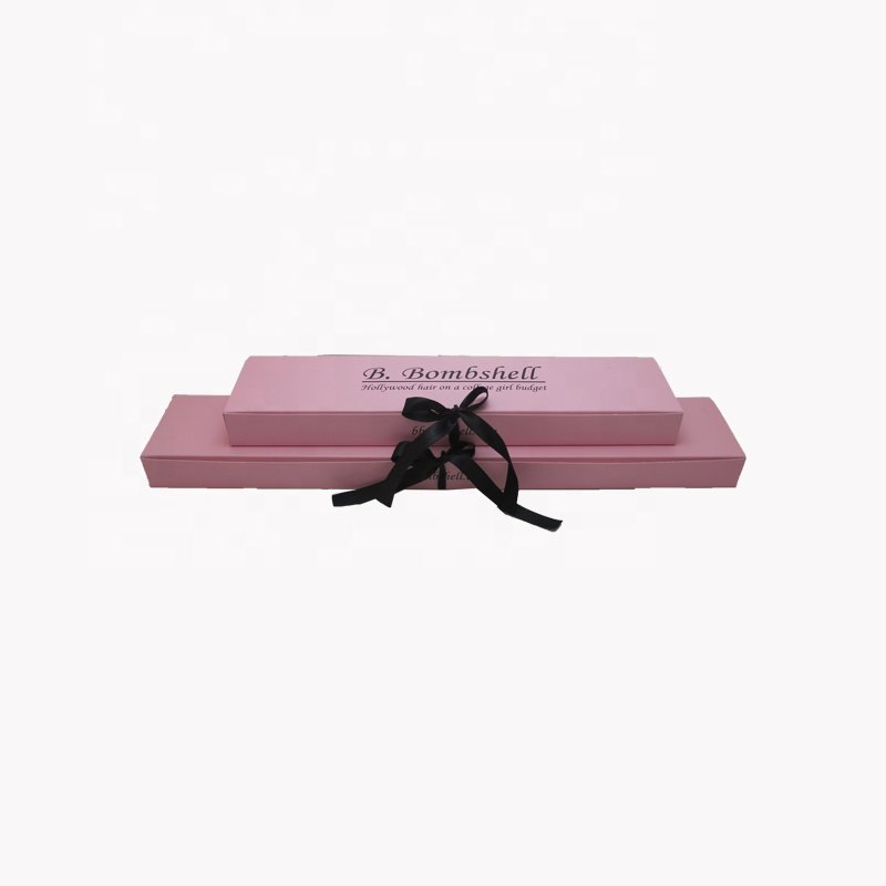 Chinese Manufacturer Custom Design Wholesale Eco-friendly Pink Art Paper Wig Packing Box Hair Extension Box with Ribbon