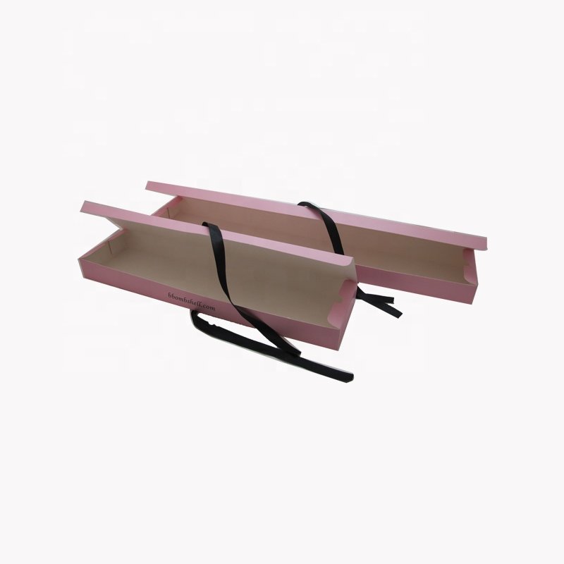 Chinese Manufacturer Custom Design Wholesale Eco-friendly Pink Art Paper Wig Packing Box Hair Extension Box with Ribbon