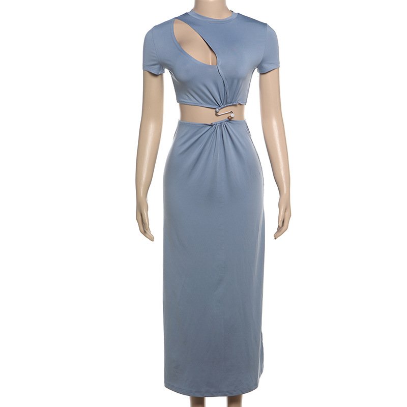 Fashion Sexy Summer Dresses Short Sleeve Long Maxi Hollow Out Casual Women Ladies Dress