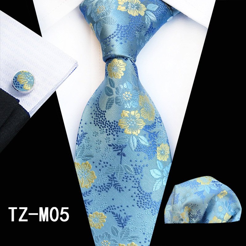 3pcs/set Polyester Tie Plum Blossom Paisley Men's Tie Pocket Scarf and Cufflink Set High Quality Wedding Tie