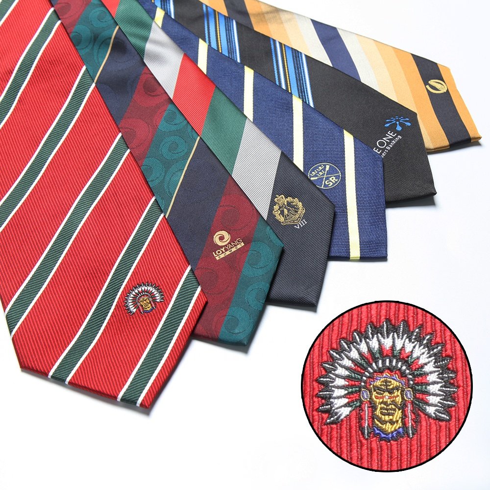 Men's high density microfiber custom neck ties luxury embroidered logo precise and clear necktie for men