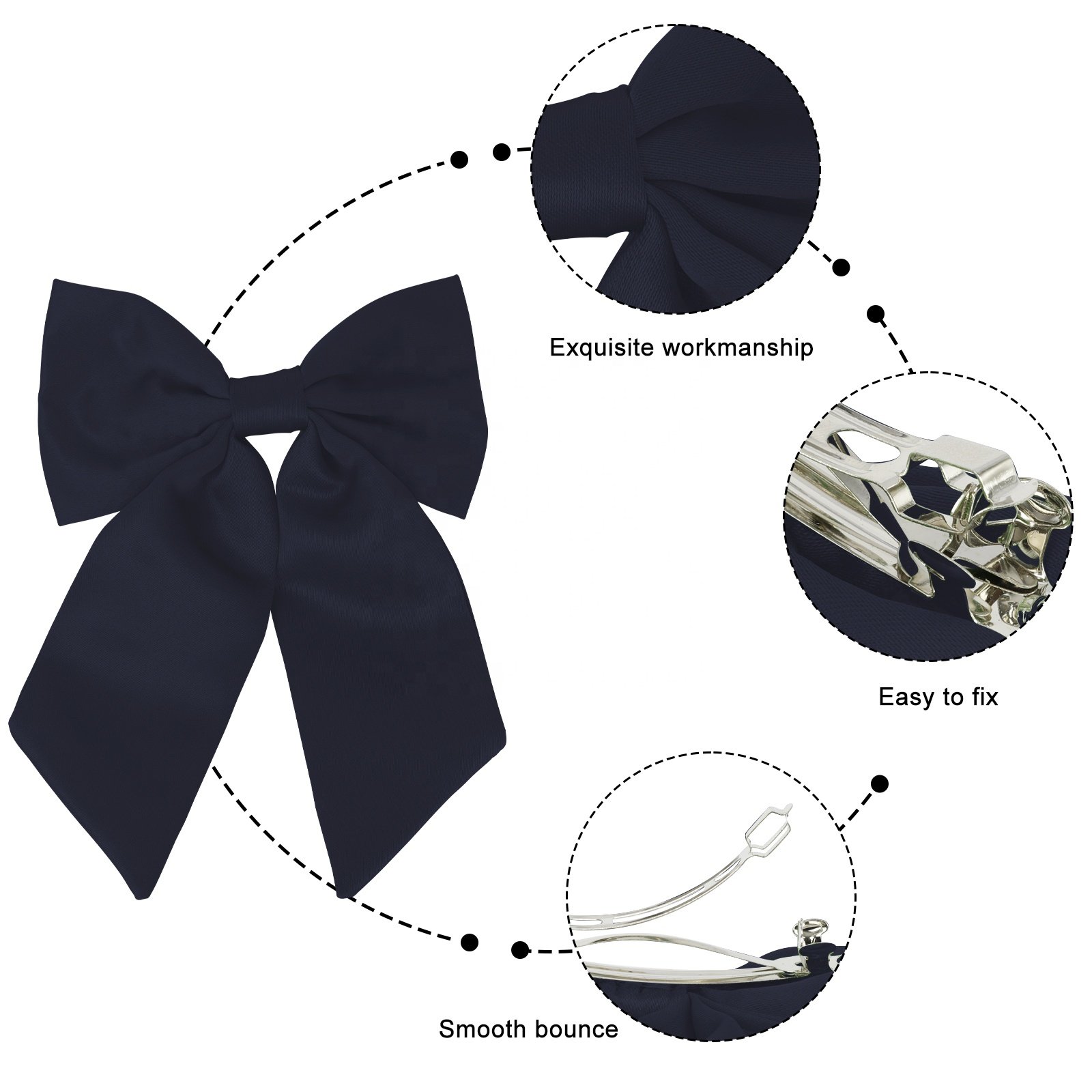 Polyester Satin Fabric Hair Clip Large Bow Spring Clip Hair Tie Solid Color French Barrette Handmade Girls Hair Accessories