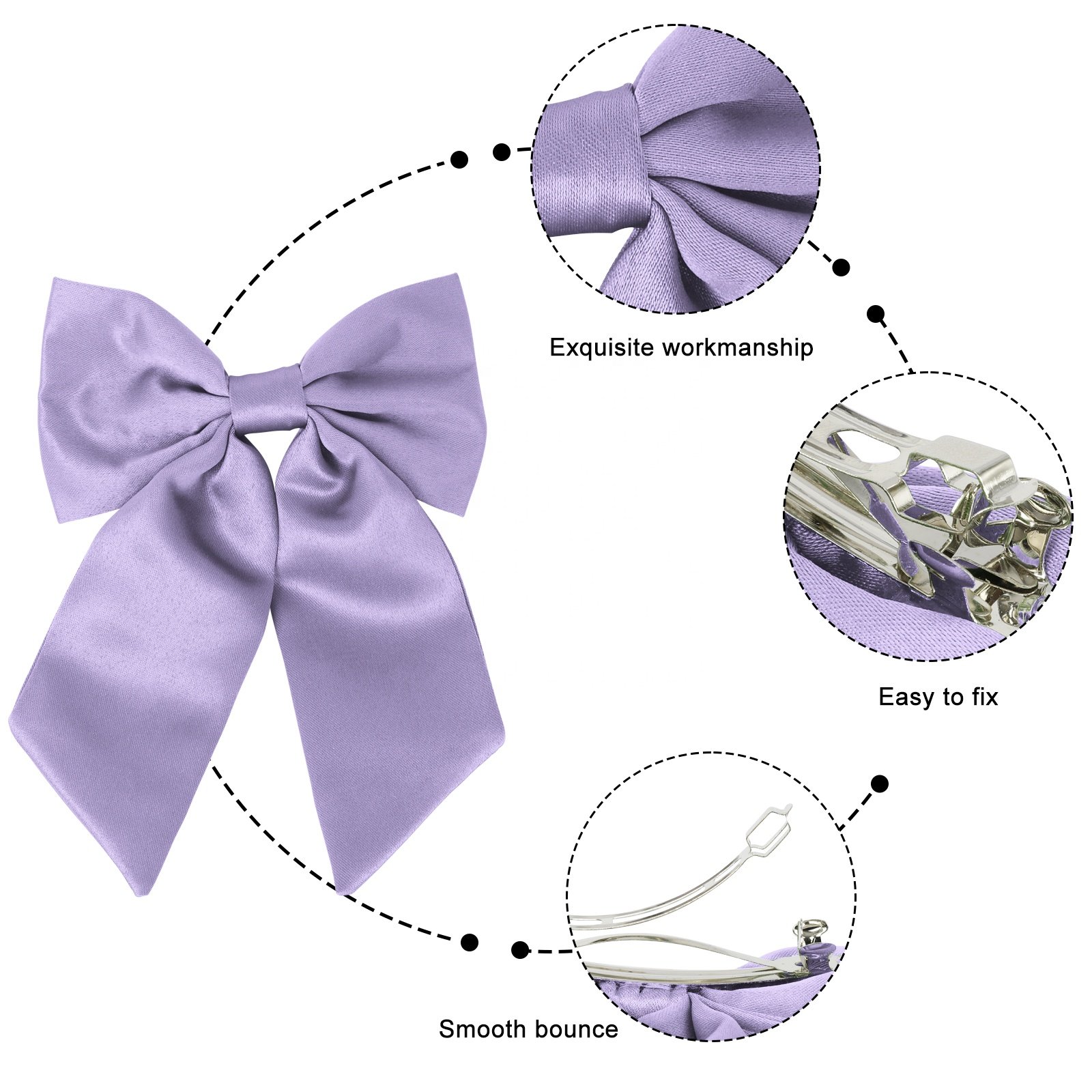 Polyester Satin Fabric Hair Clip Large Bow Spring Clip Hair Tie Solid Color French Barrette Handmade Girls Hair Accessories