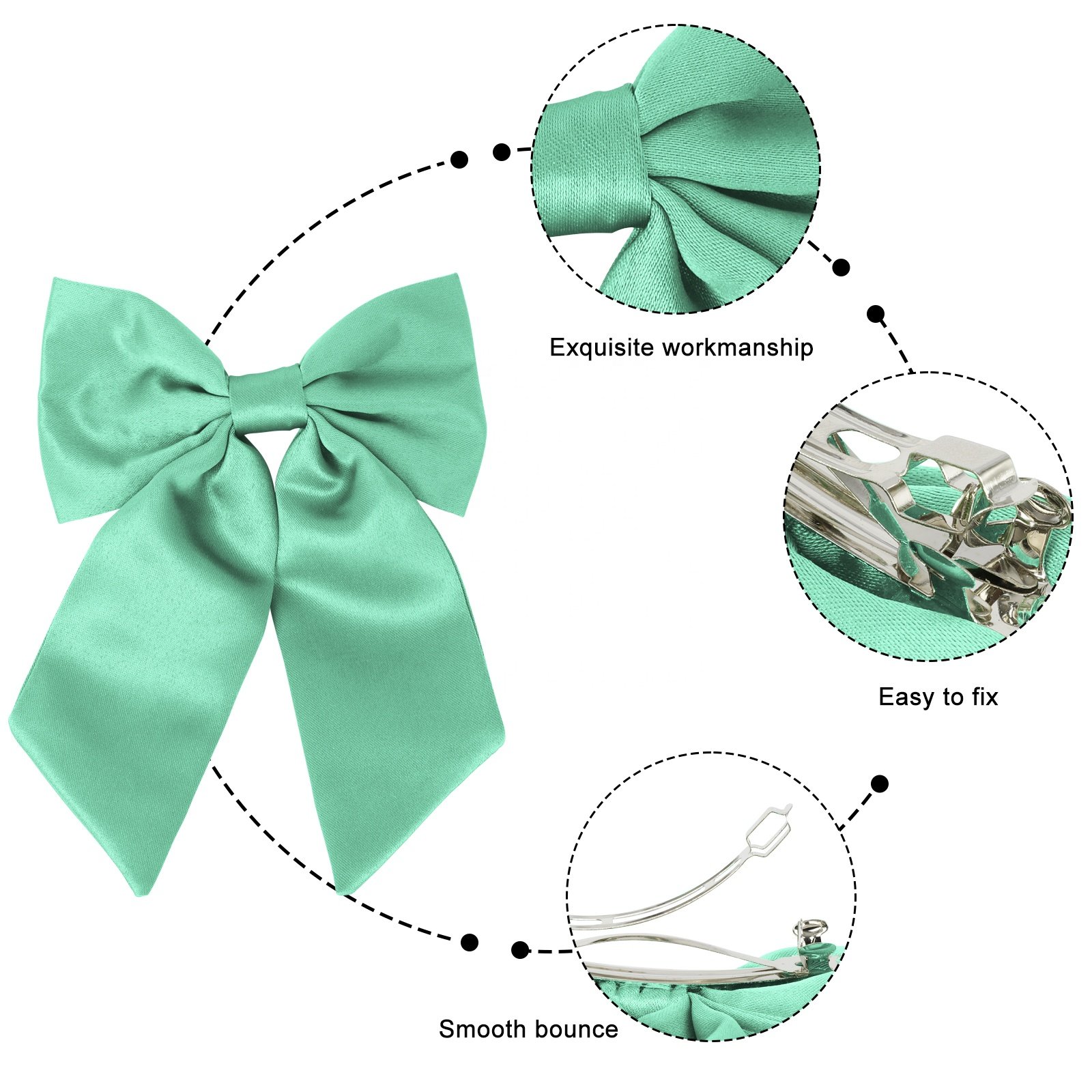 Polyester Satin Fabric Hair Clip Large Bow Spring Clip Hair Tie Solid Color French Barrette Handmade Girls Hair Accessories