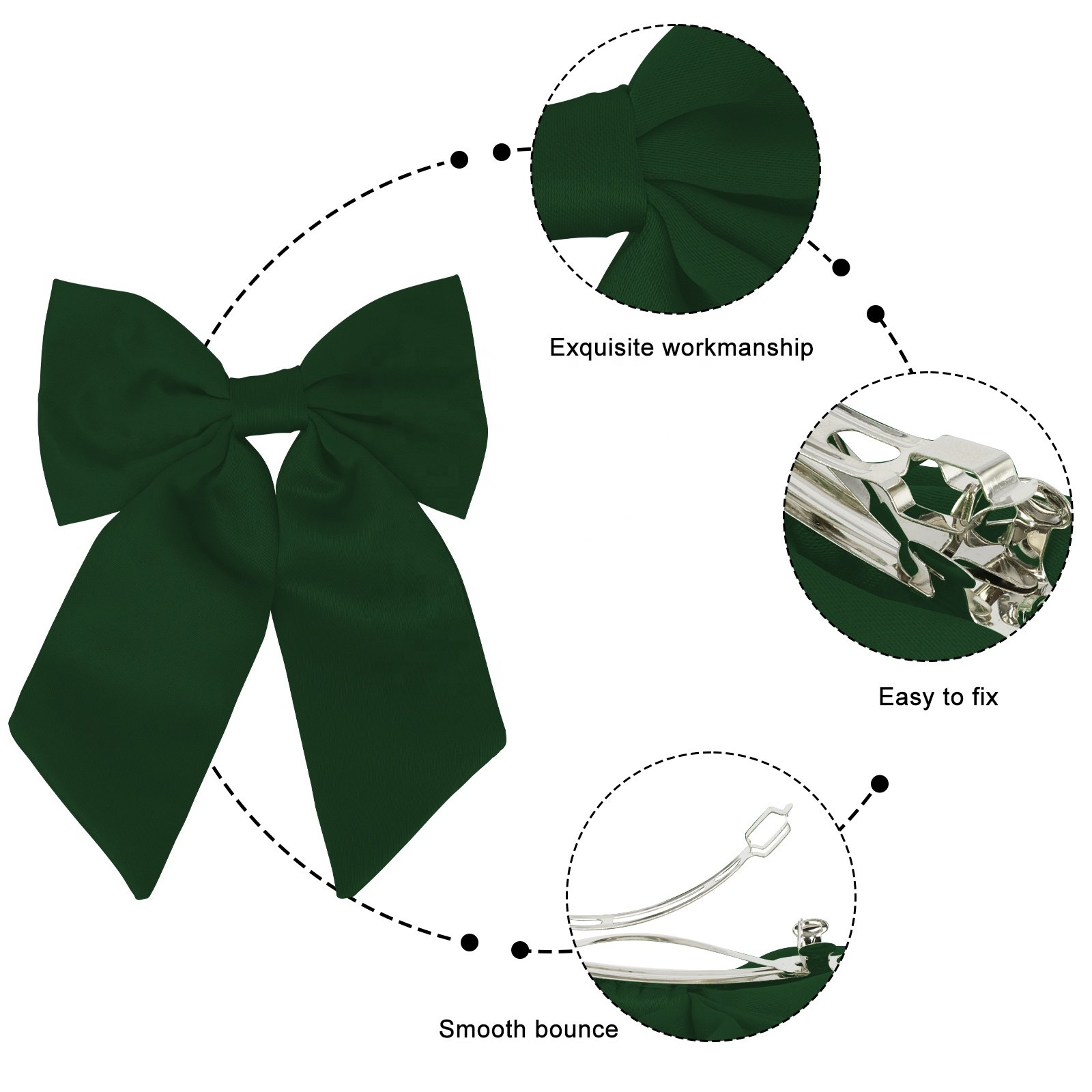 Polyester Satin Fabric Hair Clip Large Bow Spring Clip Hair Tie Solid Color French Barrette Handmade Girls Hair Accessories