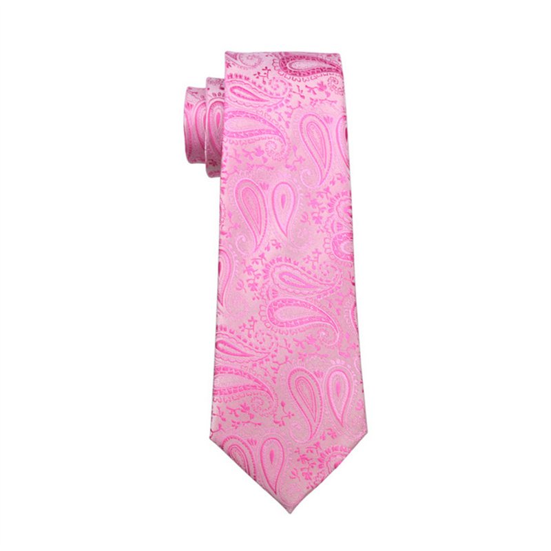 Formal Casual Luxury Business Fashion Pink Paisley Silk Men's Tie Pocket Square Cufflinks Set For Wedding
