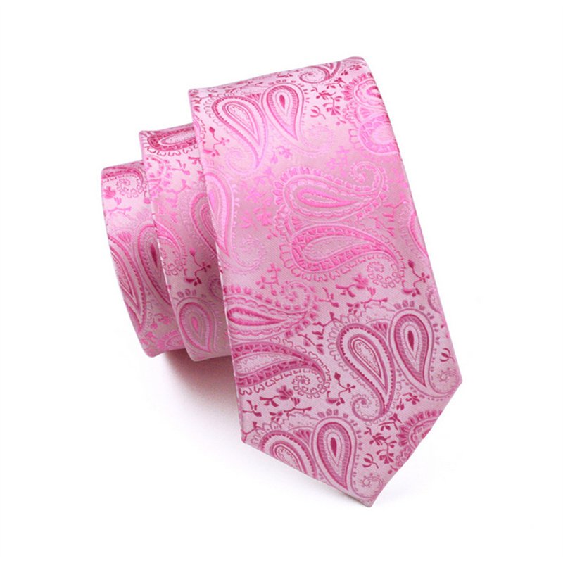 Formal Casual Luxury Business Fashion Pink Paisley Silk Men's Tie Pocket Square Cufflinks Set For Wedding