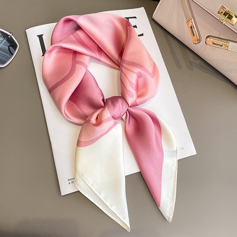Hot Sale 2023 New Flower Printed Silk Small Square Scarf Shawl Women 70*70CM Silk Neck Tie Scarves Floral Print Silk Bandanas