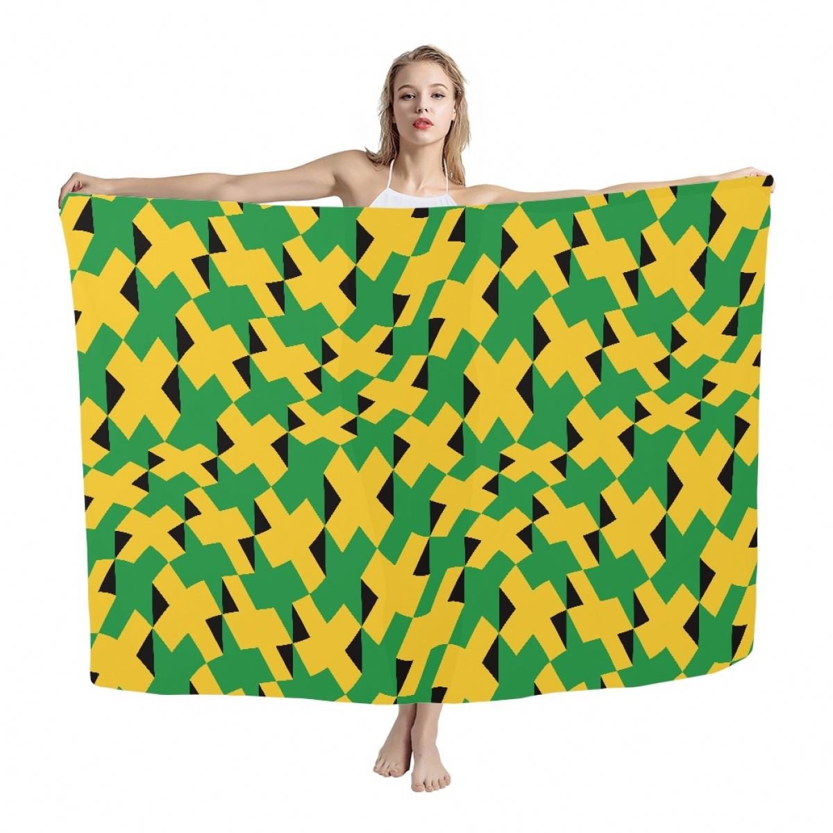 Full Print Jamaica Flag Sarong Women Soft Beach Swimsuit Cover Up Custom Sublimation Tie Dye Fashion Wholesale Sarongs Dress