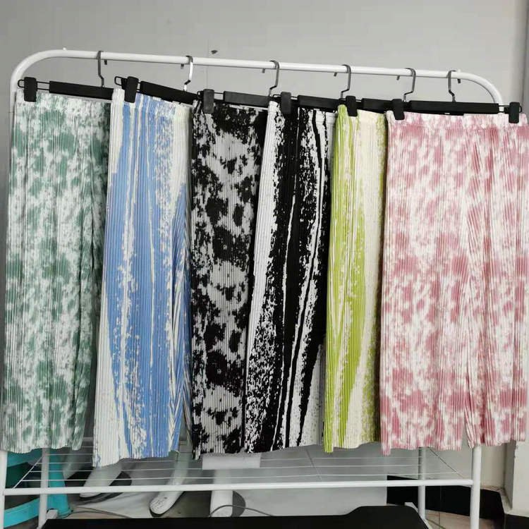 2021 Wholesale Women Girls Summer Cheap Tie Dye Utility Casual Elastic Waist Wide Leg Long Plazo Loose Pants with Pockets