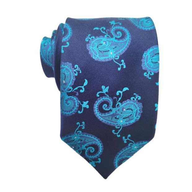 Handsome Dynastyle Necktie Woven Silk Ties For Men Business Customize Rose Blue Navy Paisley Tie