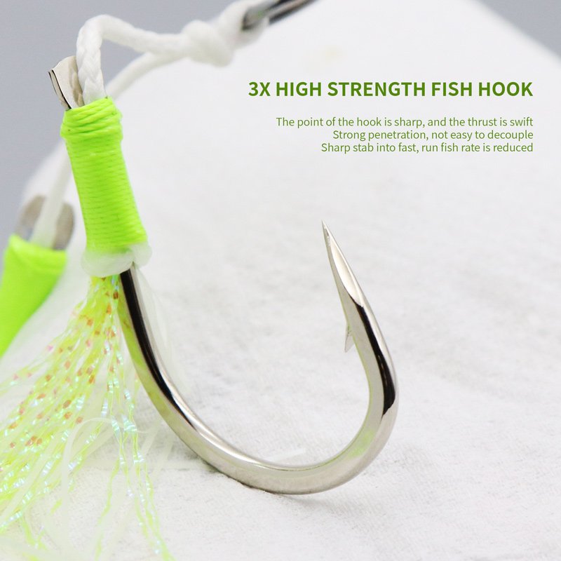 High Carton steel 1/0 2/0 3/0 4/0 5/0 Tie the core tightly with shiny silk and luminous double hooks assist hook fishing gear