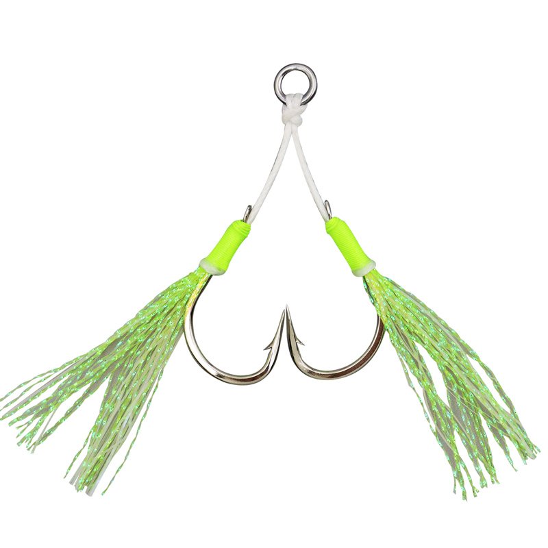 High Carton steel 1/0 2/0 3/0 4/0 5/0 Tie the core tightly with shiny silk and luminous double hooks assist hook fishing gear