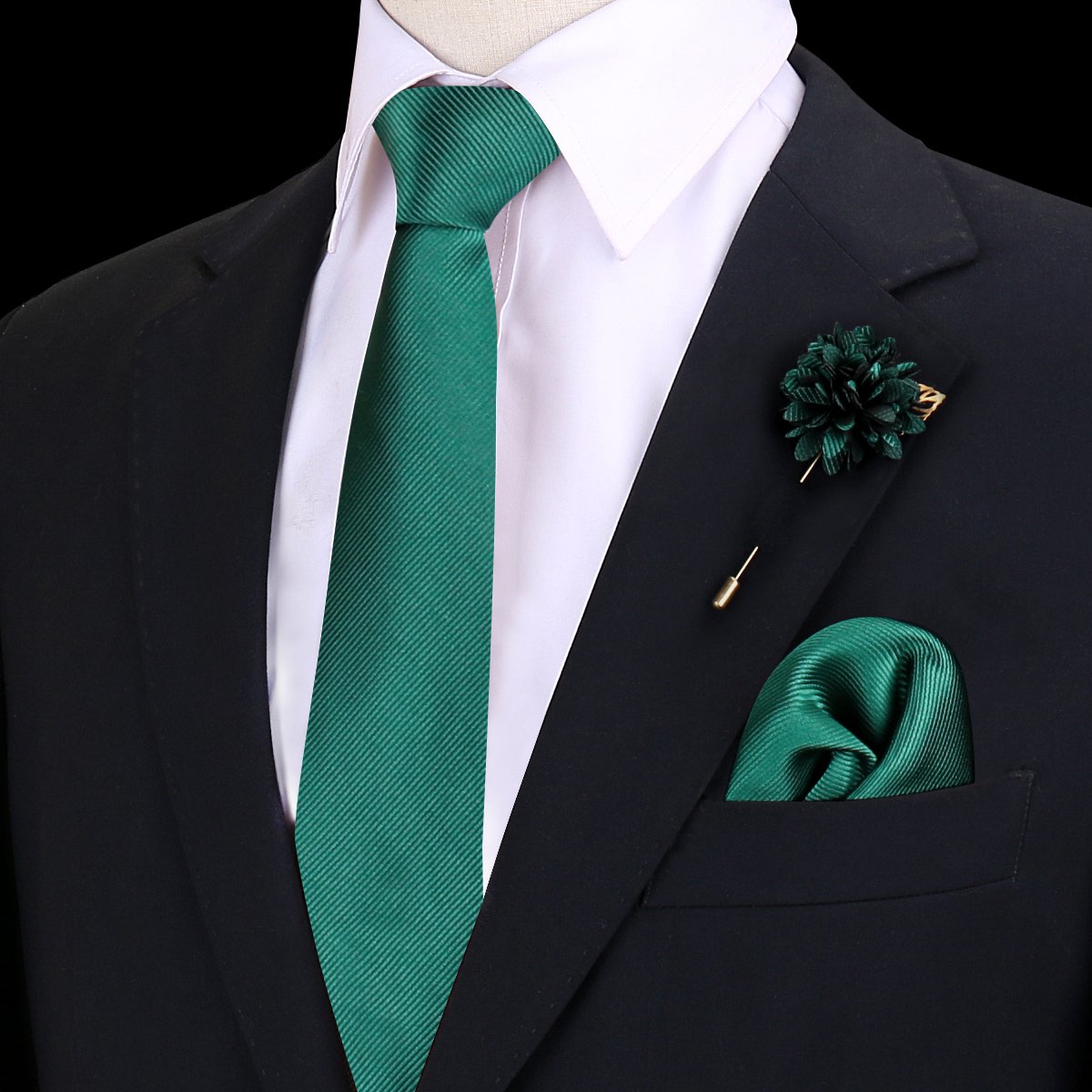 Fashion Silk Tie And Handkerchief Black Suit Red Tie Set For Men 3pcs Polyester Solid Necktie Men's Tie Set For Wedding