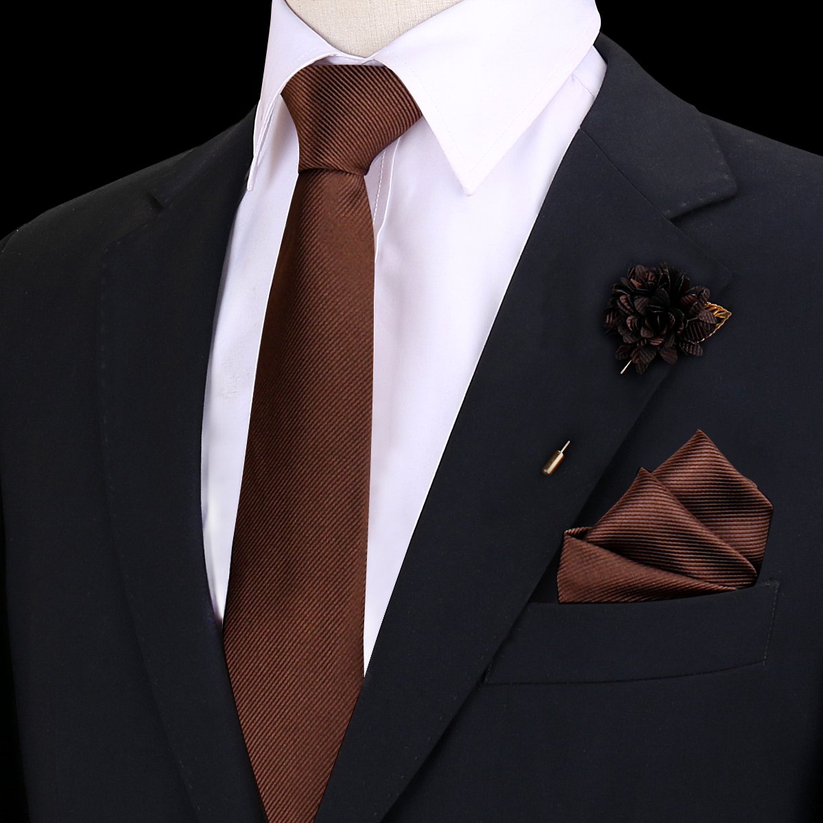 Fashion Silk Tie And Handkerchief Black Suit Red Tie Set For Men 3pcs Polyester Solid Necktie Men's Tie Set For Wedding