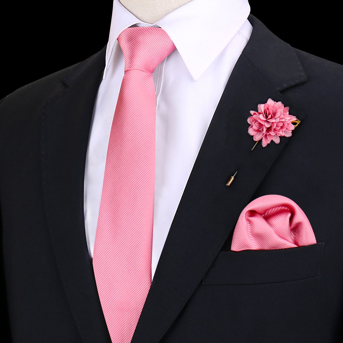 Fashion Silk Tie And Handkerchief Black Suit Red Tie Set For Men 3pcs Polyester Solid Necktie Men's Tie Set For Wedding