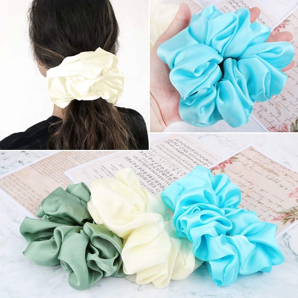 personalized logo Solid Color Elastic Hair Bands Large Oversized Hair Ties Satin silk scrunchies