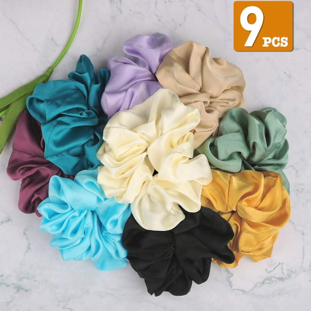 personalized logo Solid Color Elastic Hair Bands Large Oversized Hair Ties Satin silk scrunchies