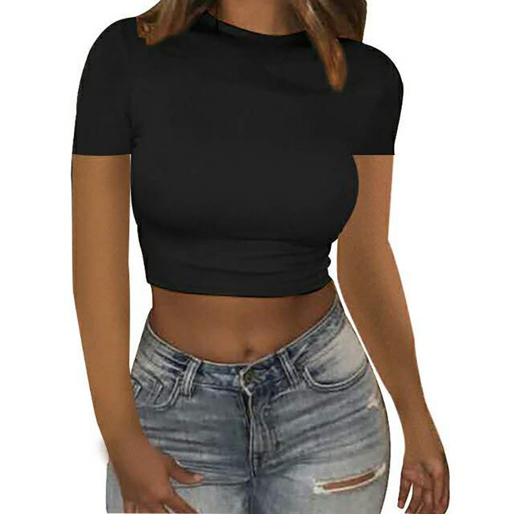 HG66 Custom Logo Crop Top T Shirts Sexy Basic Short Tshirts Female Club White Women Shirts 2021 Short Sleeve Hip Hop Crew Neck