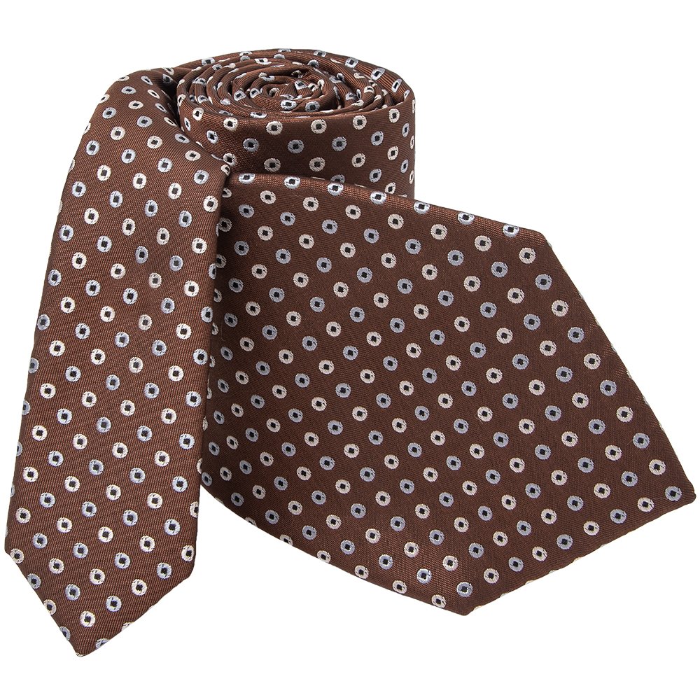 Handmade 100% Silk Men's Neck Tie Formal Polka Dots Pattern Seven Fold Brown Tie with Blue Tipping