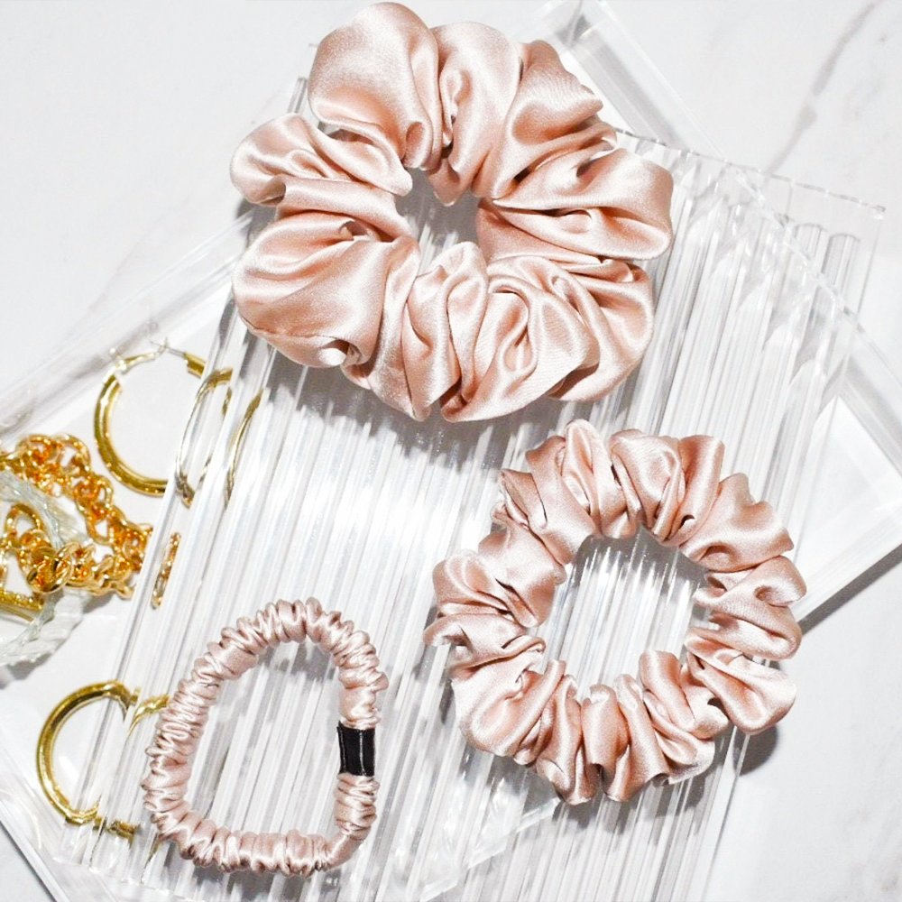 silk Hair Scrunchies Silk Elastic Hair Bands Skinny Ropes Ponytail Holder scrunchies hair ties for Women Girls