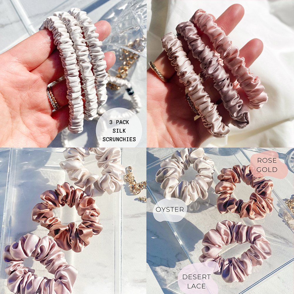 silk Hair Scrunchies Silk Elastic Hair Bands Skinny Ropes Ponytail Holder scrunchies hair ties for Women Girls