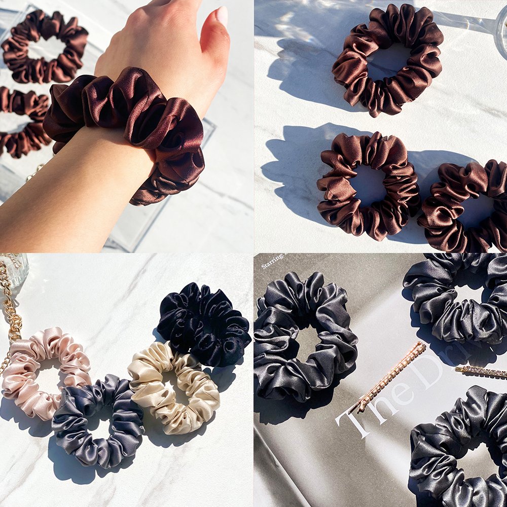silk Hair Scrunchies Silk Elastic Hair Bands Skinny Ropes Ponytail Holder scrunchies hair ties for Women Girls