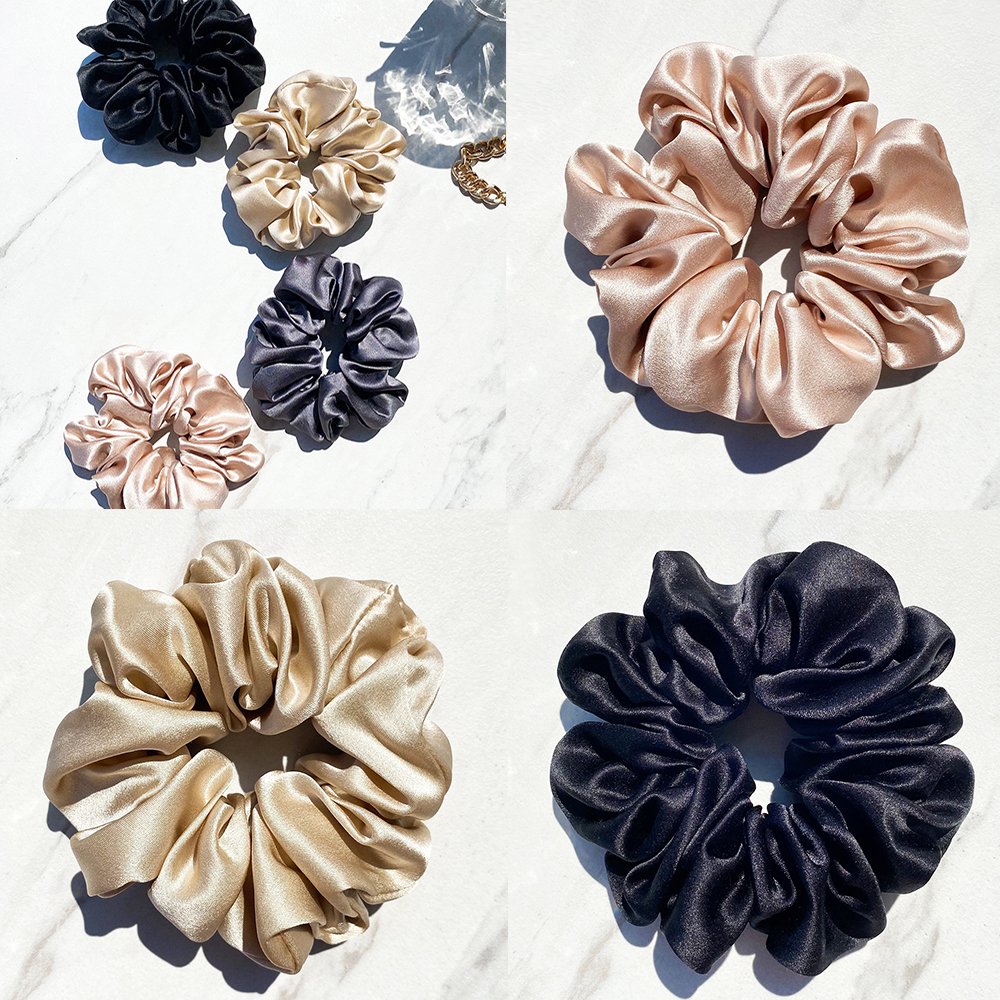 silk Hair Scrunchies Silk Elastic Hair Bands Skinny Ropes Ponytail Holder scrunchies hair ties for Women Girls